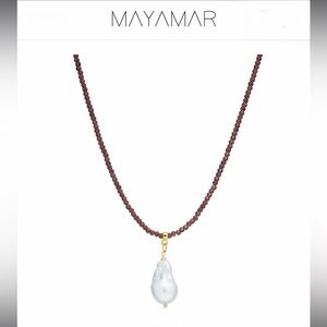 New! Garnet Beaded Baroque Pearl Necklace